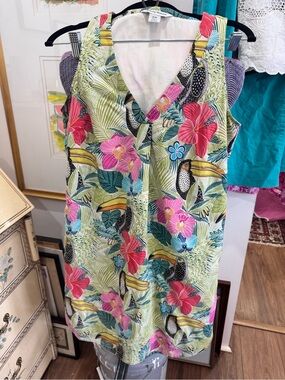 Tommy Bahama silk Tropical Toucan Print Dress in Pink, Green, Yellow, Blue